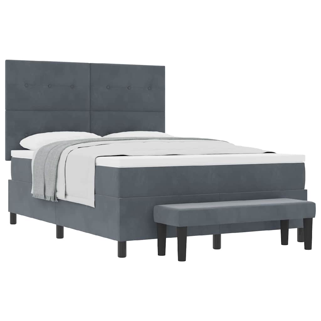 Box Spring Seng Med Madras Mørkegrå 160 X 200 Cm Fløjl - Billede 3