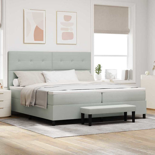 Box Spring Seng Med Madras Lysegrå 200 X 200 Cm Fløjl - Hovedbillede