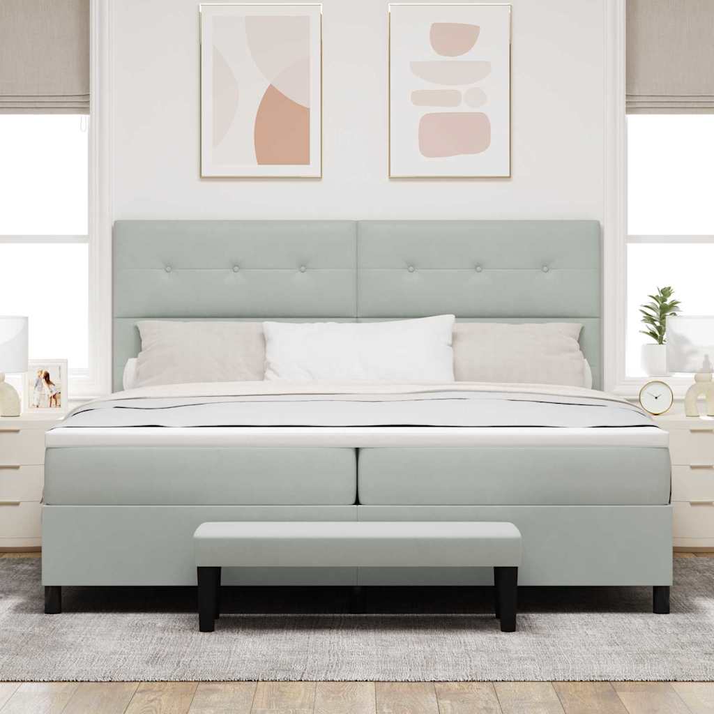 Box Spring Seng Med Madras Lysegrå 200 X 200 Cm Fløjl - Billede 5