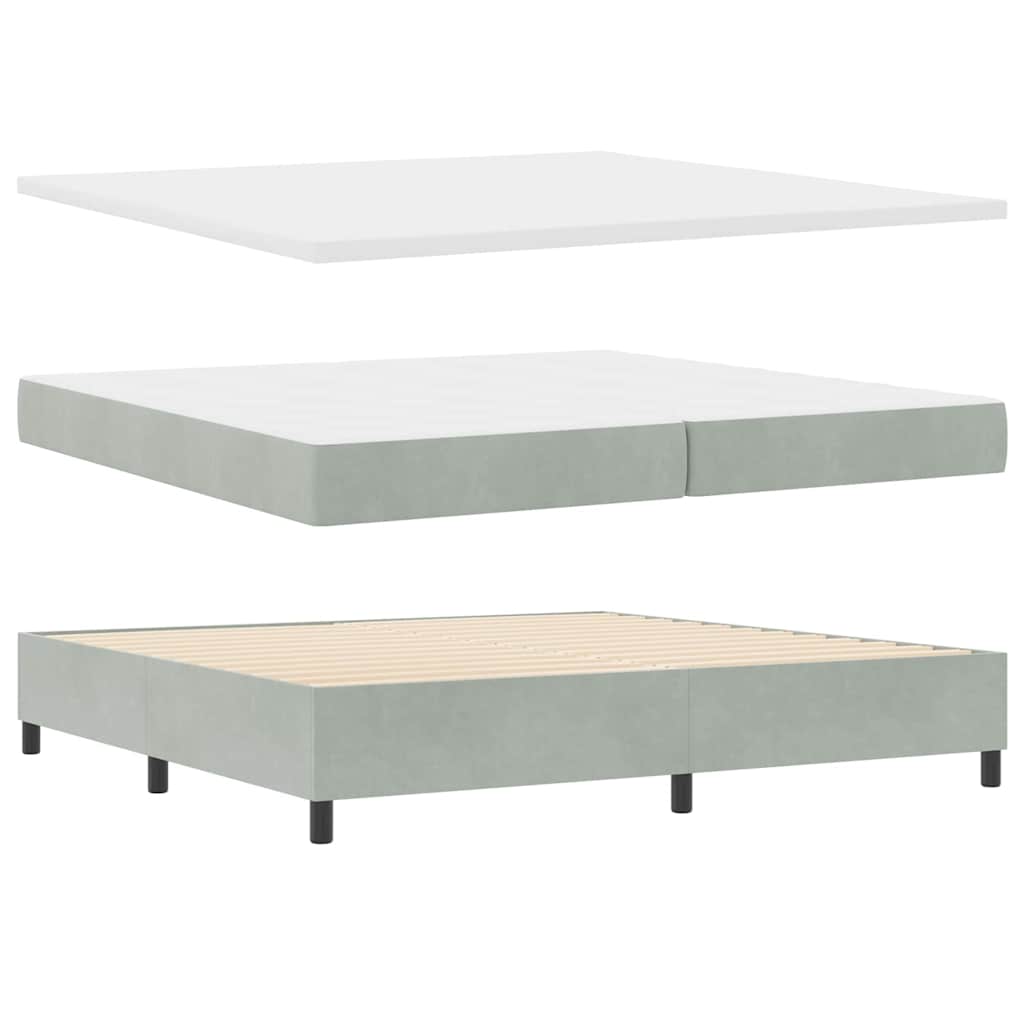 Box Spring Seng Med Madras Lysegrå 200 X 200 Cm Fløjl - Billede 2