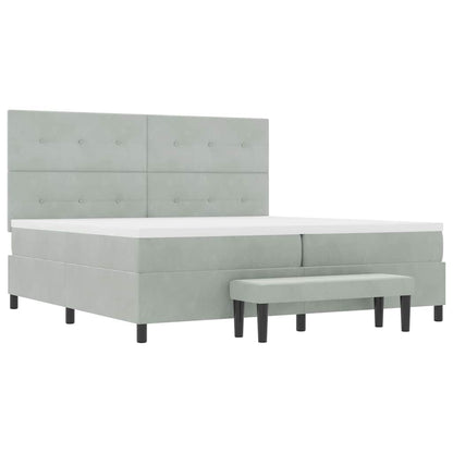 Box Spring Seng Med Madras Lysegrå 200 X 200 Cm Fløjl - Billede 8