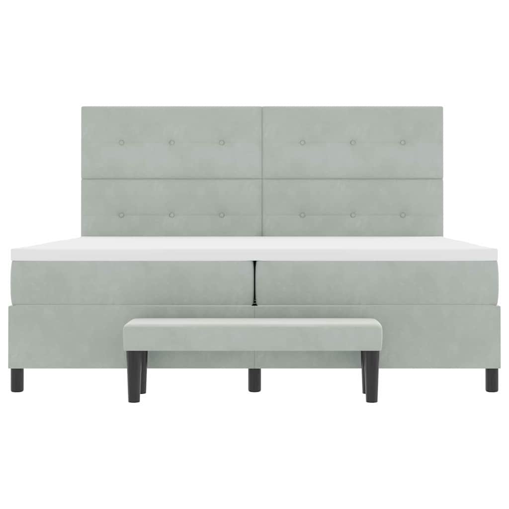 Box Spring Seng Med Madras Lysegrå 200 X 200 Cm Fløjl - Billede 9