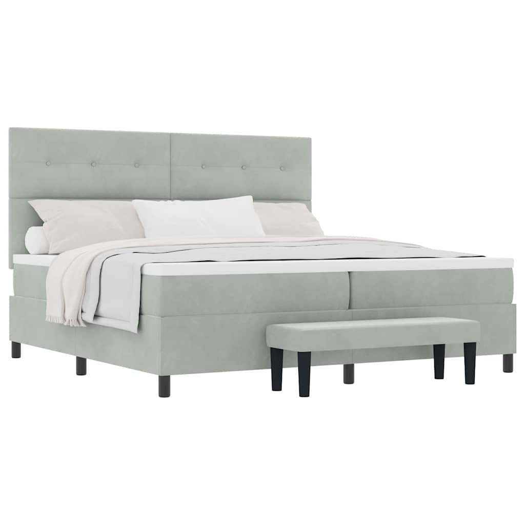 Box Spring Seng Med Madras Lysegrå 200 X 200 Cm Fløjl - Billede 3