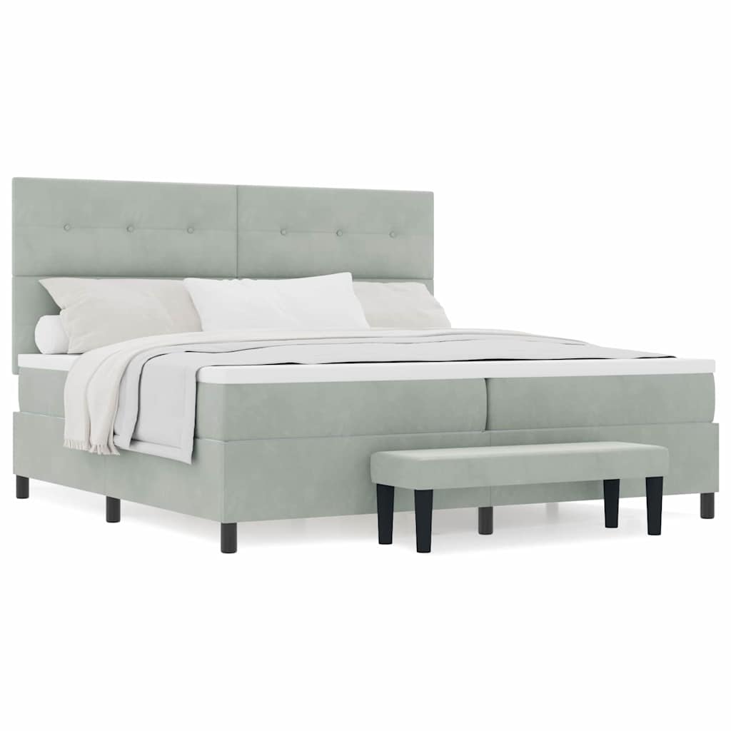 Box Spring Seng Med Madras Lysegrå 200 X 200 Cm Fløjl - Billede 4