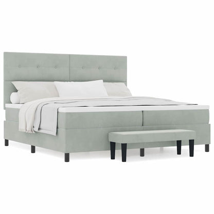 Box Spring Seng Med Madras Lysegrå 200 X 200 Cm Fløjl - Billede 4