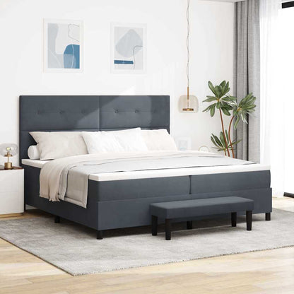 Box Spring Seng Med Madras Mørkegrå 200 X 200 Cm Fløjl - Hovedbillede