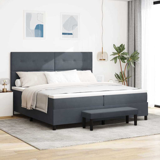 Box Spring Seng Med Madras Mørkegrå 200 X 200 Cm Fløjl - Hovedbillede