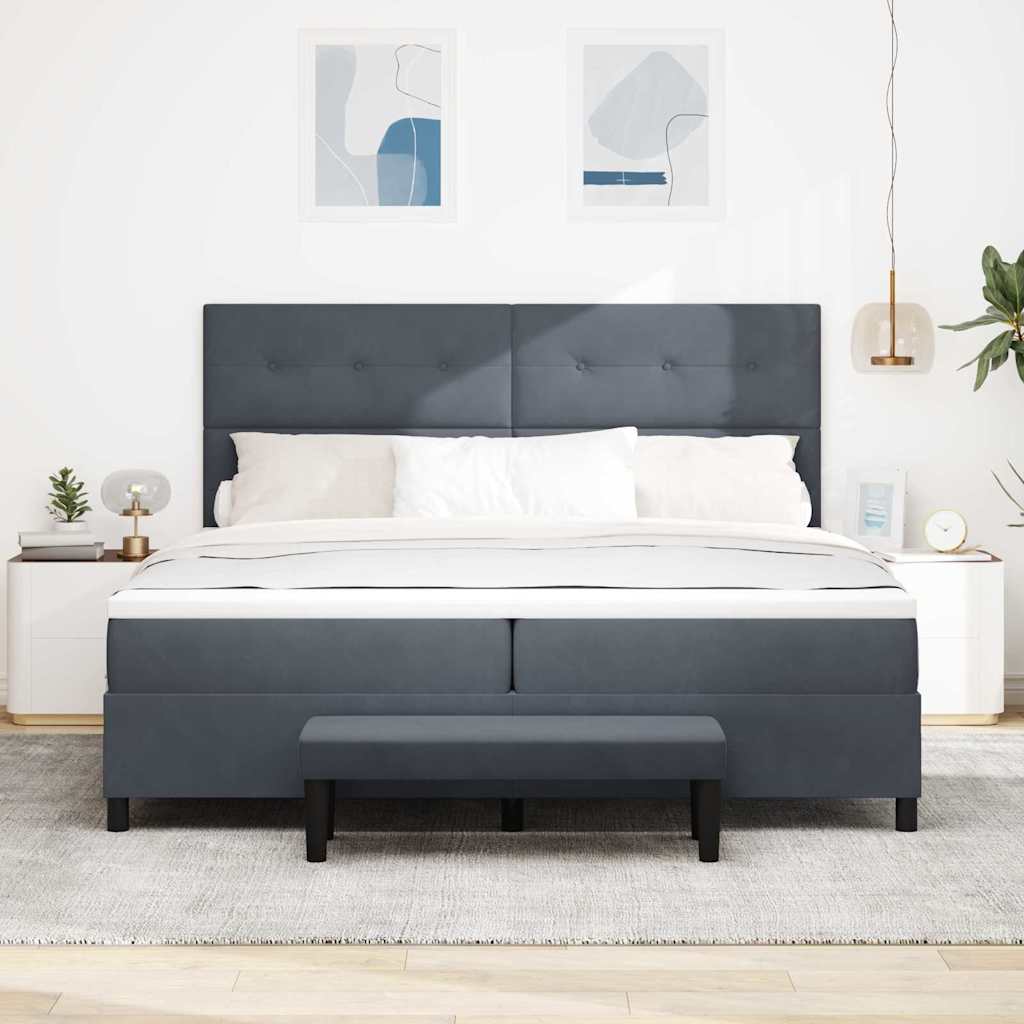 Box Spring Seng Med Madras Mørkegrå 200 X 200 Cm Fløjl - Billede 5