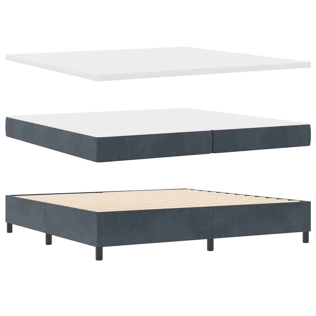 Box Spring Seng Med Madras Mørkegrå 200 X 200 Cm Fløjl - Billede 2