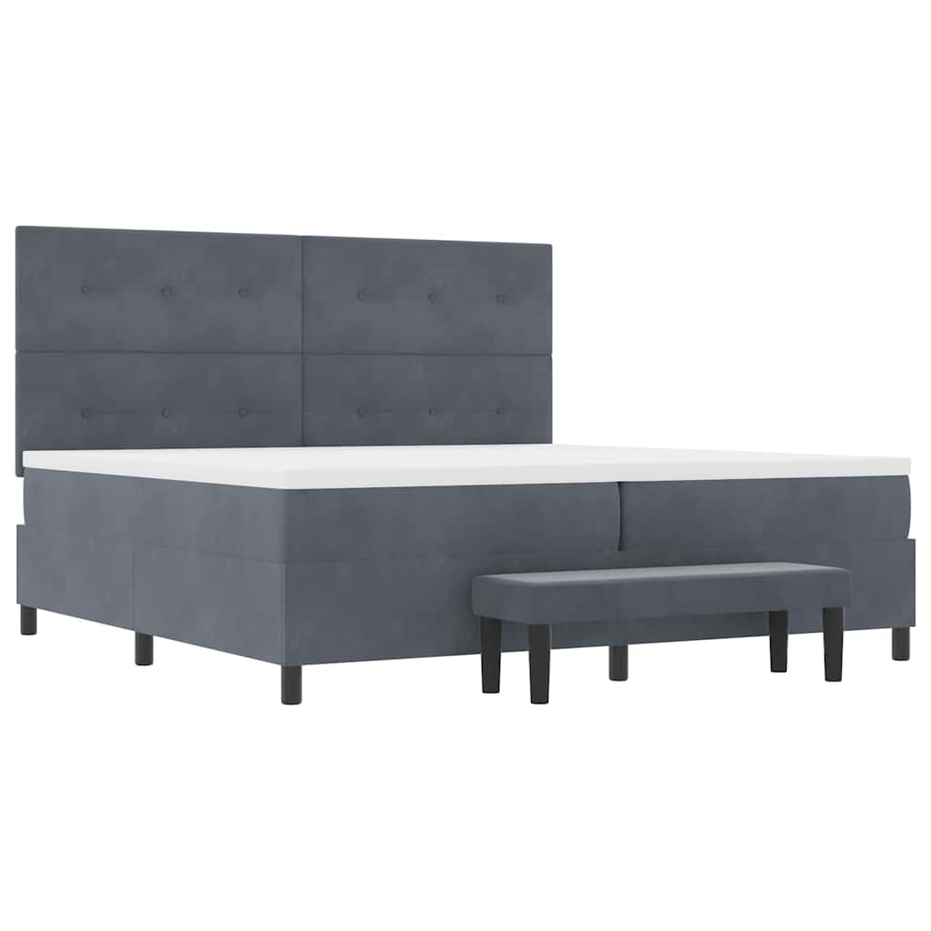 Box Spring Seng Med Madras Mørkegrå 200 X 200 Cm Fløjl - Billede 8