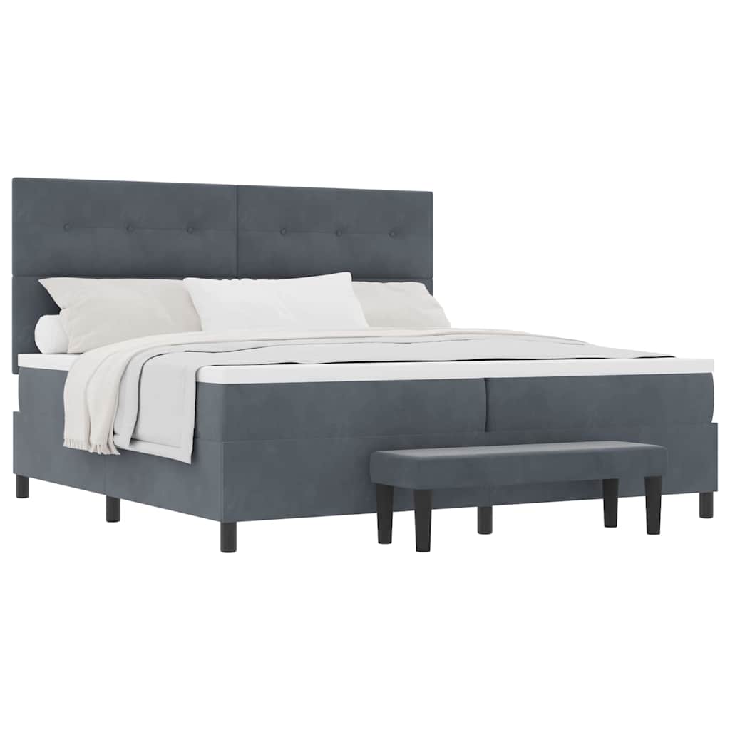 Box Spring Seng Med Madras Mørkegrå 200 X 200 Cm Fløjl - Billede 3