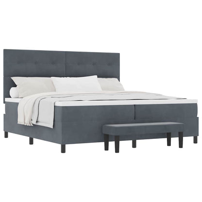 Box Spring Seng Med Madras Mørkegrå 200 X 200 Cm Fløjl - Billede 3
