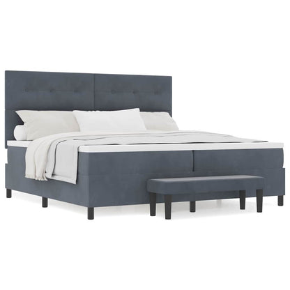 Box Spring Seng Med Madras Mørkegrå 200 X 200 Cm Fløjl - Billede 4