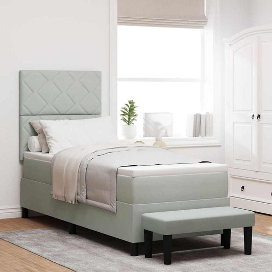 Box Spring Seng Med Madras Lysegrå 80 X 200 Cm Fløjl - Hovedbillede