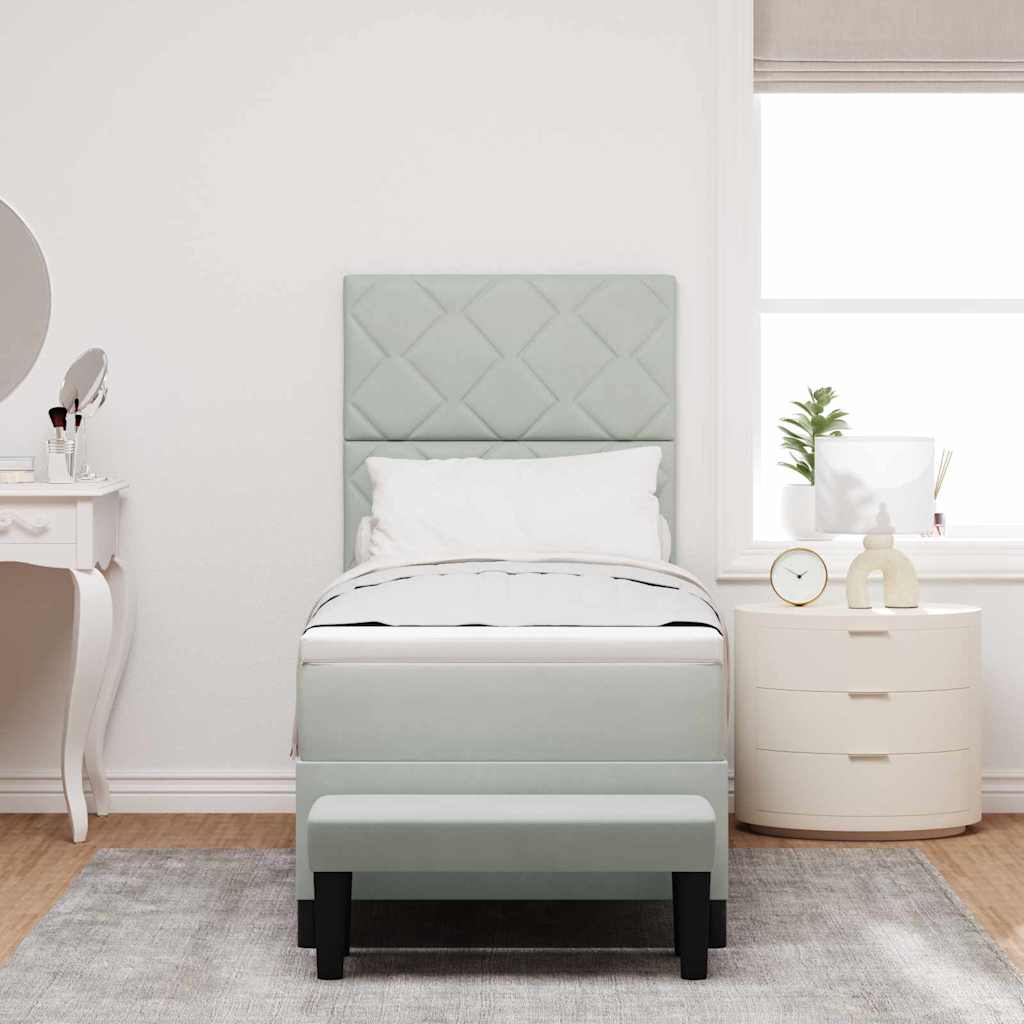 Box Spring Seng Med Madras Lysegrå 80 X 200 Cm Fløjl - Billede 5