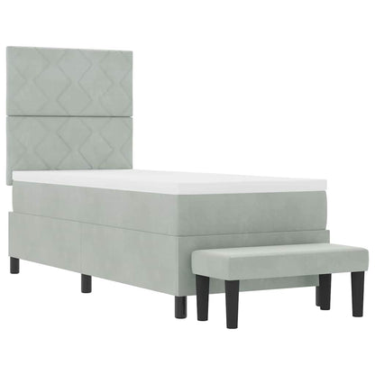 Box Spring Seng Med Madras Lysegrå 80 X 200 Cm Fløjl - Billede 8