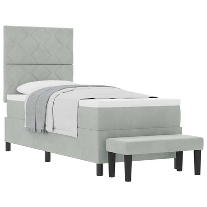 Box Spring Seng Med Madras Lysegrå 80 X 200 Cm Fløjl - Billede 3