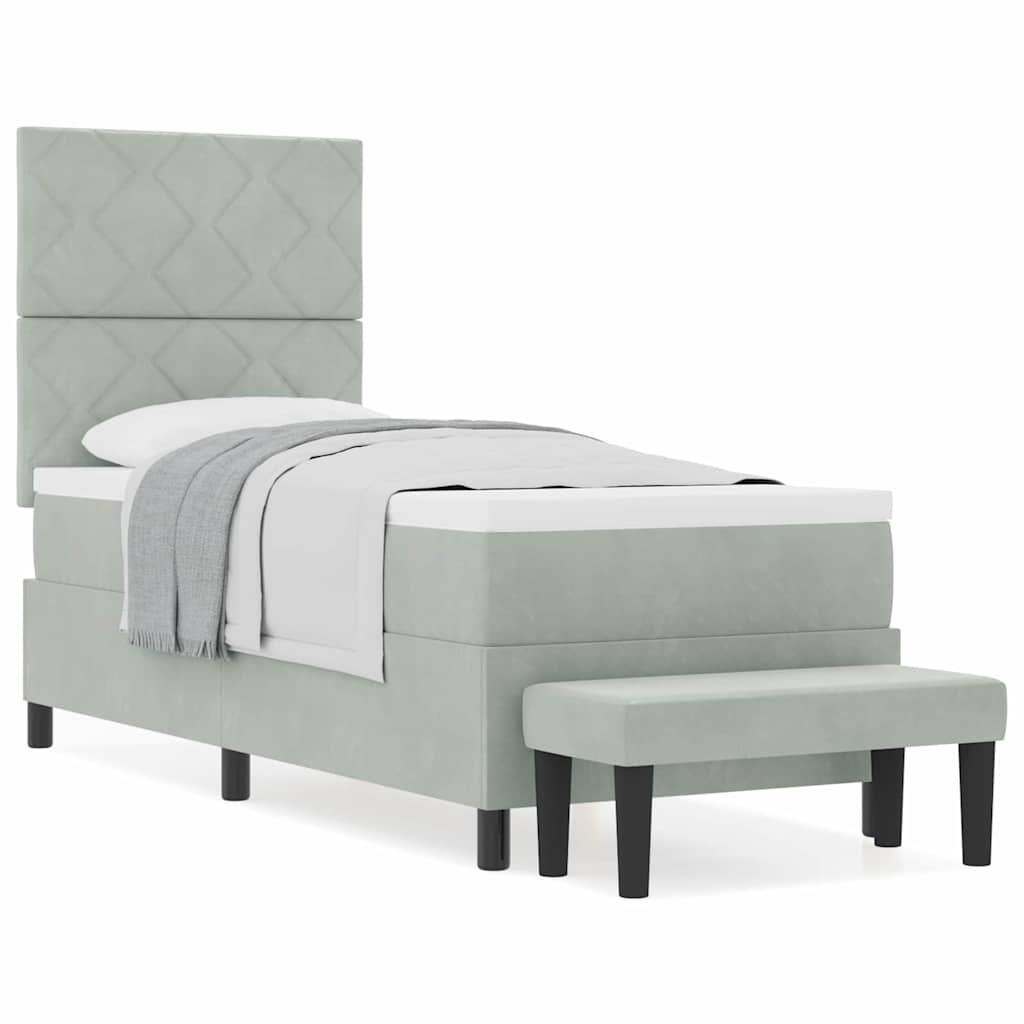 Box Spring Seng Med Madras Lysegrå 80 X 200 Cm Fløjl - Billede 4