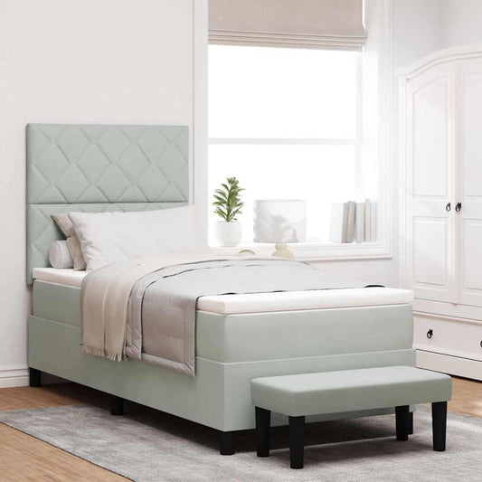 Box Spring Seng Med Madras Lysegrå 100 X 200 Cm Fløjl - Hovedbillede