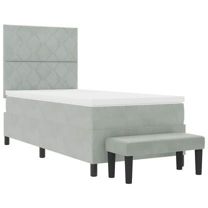 Box Spring Seng Med Madras Lysegrå 100 X 200 Cm Fløjl - Billede 8