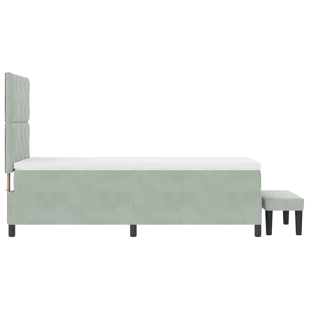 Box Spring Seng Med Madras Lysegrå 100 X 200 Cm Fløjl - Billede 10