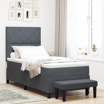 Box Spring Seng Med Madras Mørkegrå 100 X 200 Cm Fløjl - Hovedbillede