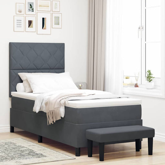 Box Spring Seng Med Madras Mørkegrå 100 X 200 Cm Fløjl - Hovedbillede