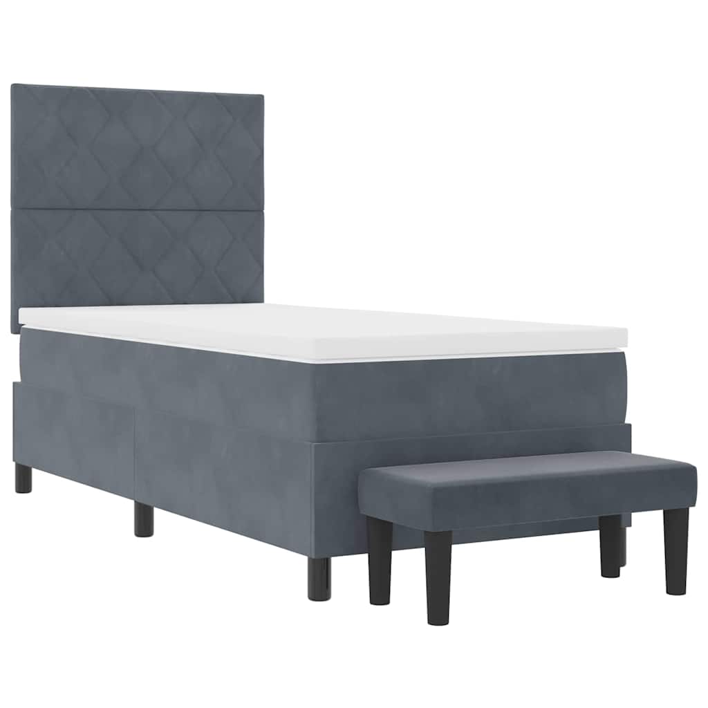 Box Spring Seng Med Madras Mørkegrå 100 X 200 Cm Fløjl - Billede 8