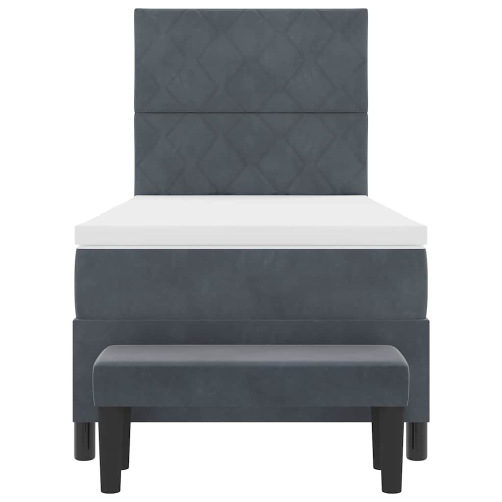 Box Spring Seng Med Madras Mørkegrå 100 X 200 Cm Fløjl - Billede 9