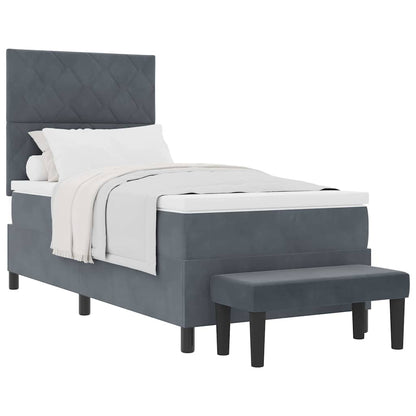 Box Spring Seng Med Madras Mørkegrå 100 X 200 Cm Fløjl - Billede 3