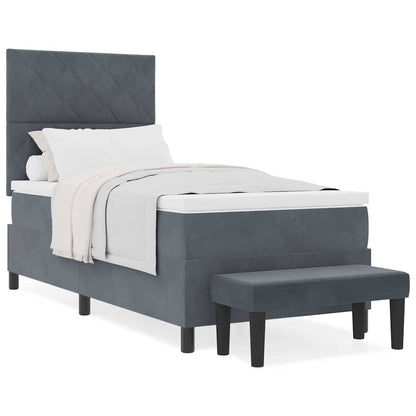 Box Spring Seng Med Madras Mørkegrå 100 X 200 Cm Fløjl - Billede 4
