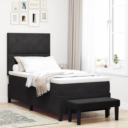 Box Spring Seng Med Madras Sort 100 X 200 Cm Fløjl - Hovedbillede