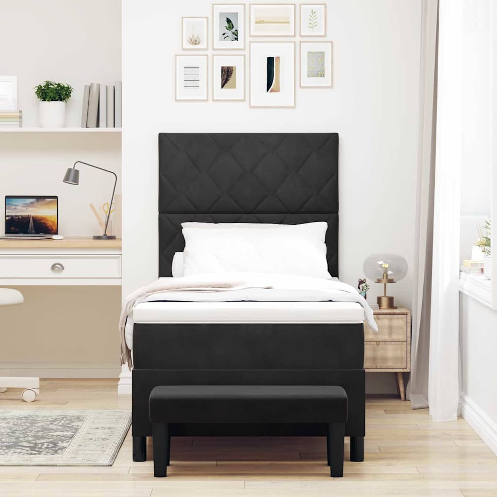 Box Spring Seng Med Madras Sort 100 X 200 Cm Fløjl - Billede 5
