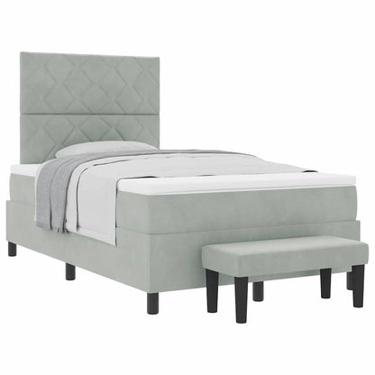 Box Spring Seng Med Madras Lysegrå 120 X 190 Cm Fløjl - Billede 3