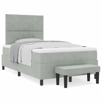 Box Spring Seng Med Madras Lysegrå 120 X 190 Cm Fløjl - Billede 4