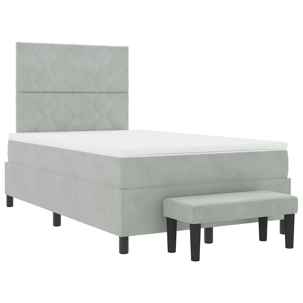 Box Spring Seng Med Madras Lysegrå 120 X 200 Cm Fløjl - Billede 8