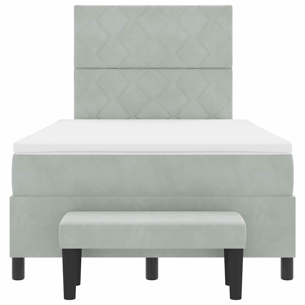 Box Spring Seng Med Madras Lysegrå 120 X 200 Cm Fløjl - Billede 9
