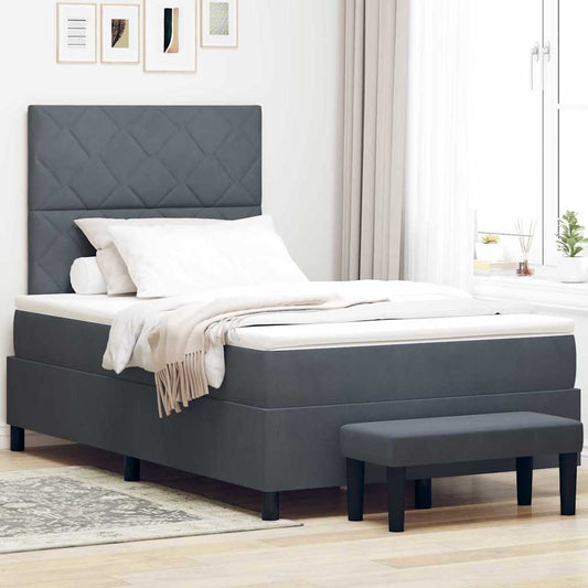 Box Spring Seng Med Madras Mørkegrå 120 X 200 Cm Fløjl - Hovedbillede