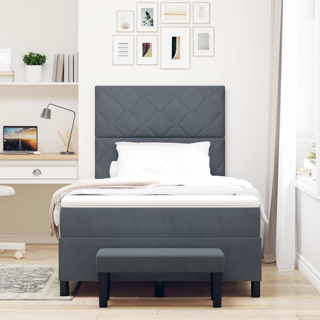 Box Spring Seng Med Madras Mørkegrå 120 X 200 Cm Fløjl - Billede 5
