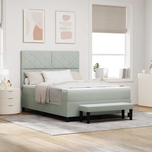 Box Spring Seng Med Madras Lysegrå 140 X 190 Cm Fløjl - Hovedbillede