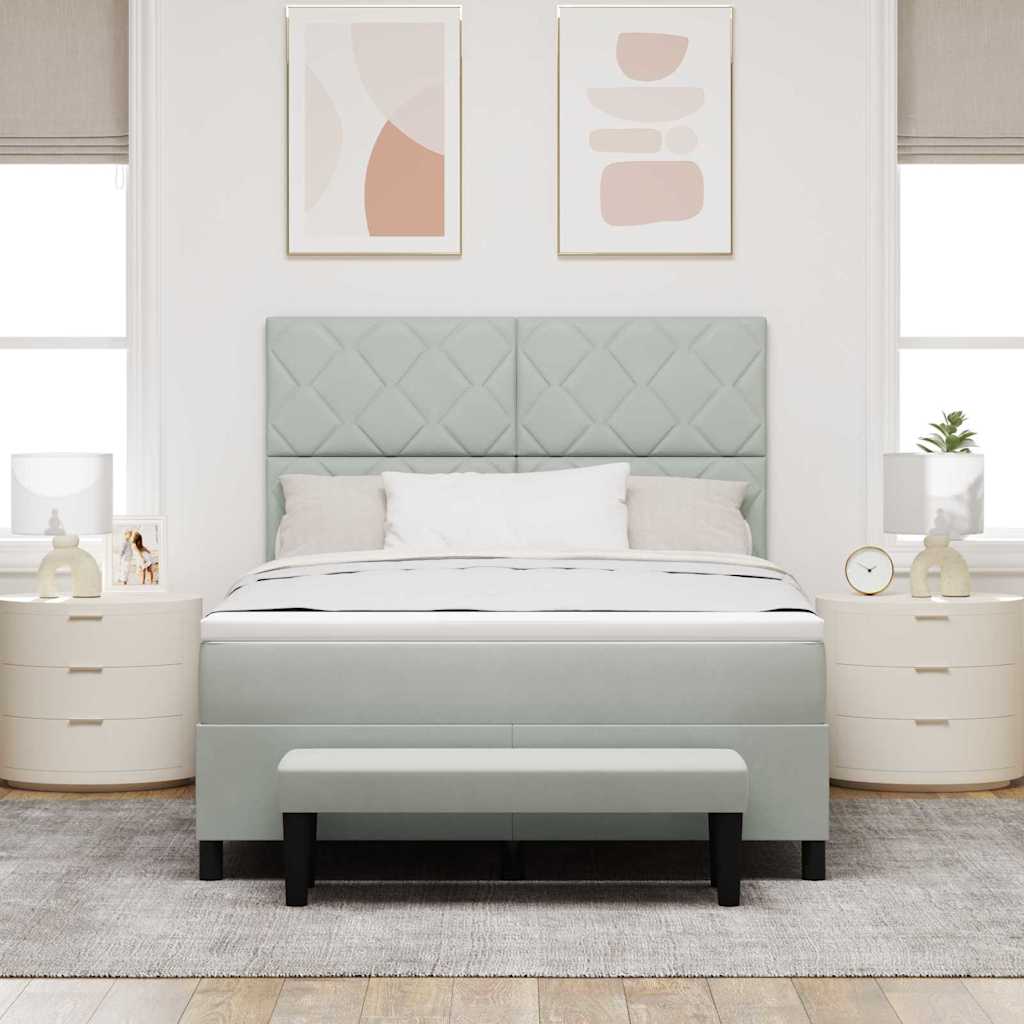 Box Spring Seng Med Madras Lysegrå 140 X 190 Cm Fløjl - Billede 5