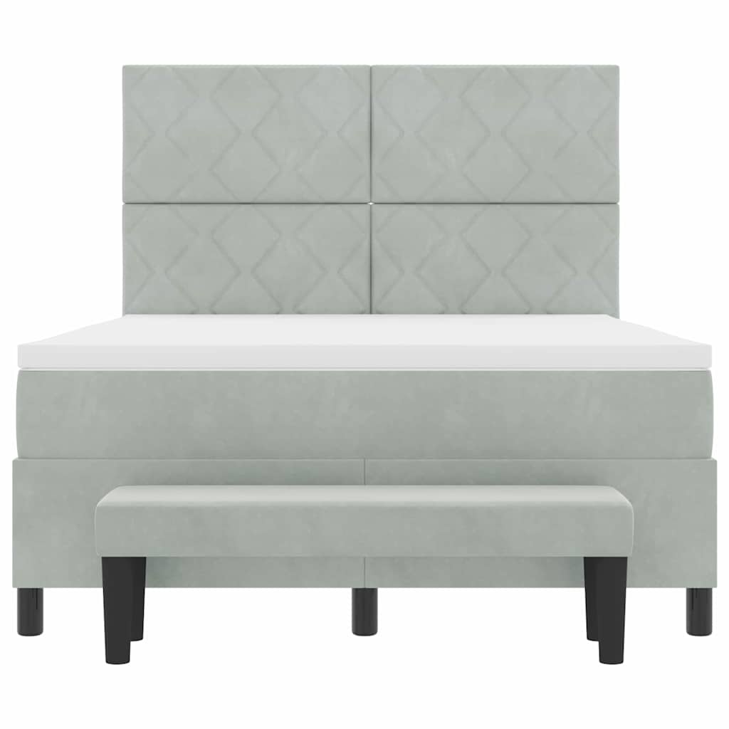 Box Spring Seng Med Madras Lysegrå 140 X 190 Cm Fløjl - Billede 9