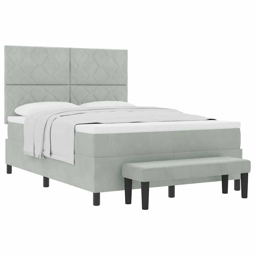 Box Spring Seng Med Madras Lysegrå 140 X 190 Cm Fløjl - Billede 3