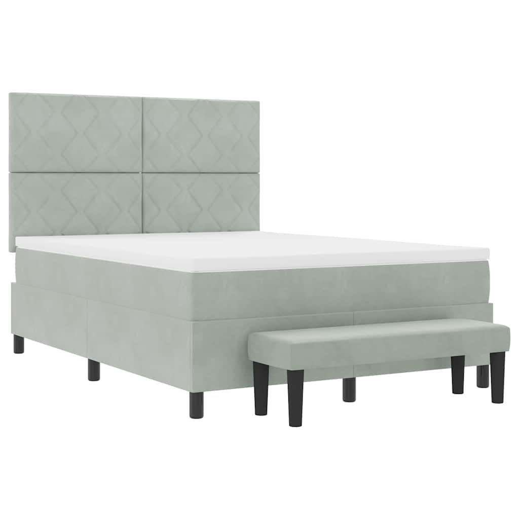 Box Spring Seng Med Madras Lysegrå 140 X 200 Cm Fløjl - Billede 8