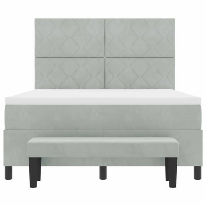 Box Spring Seng Med Madras Lysegrå 140 X 200 Cm Fløjl - Billede 9