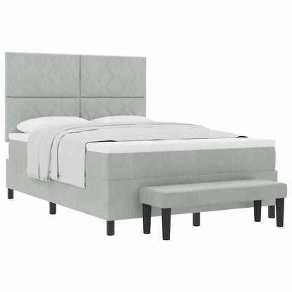 Box Spring Seng Med Madras Lysegrå 140 X 200 Cm Fløjl - Billede 3