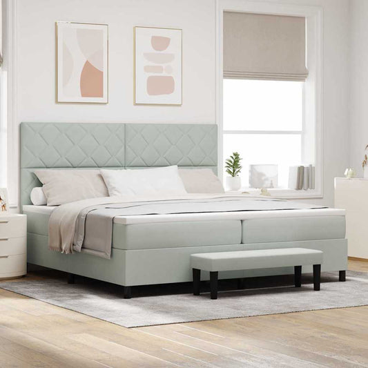 Box Spring Seng Med Madras Lysegrå 200 X 200 Cm Fløjl - Hovedbillede