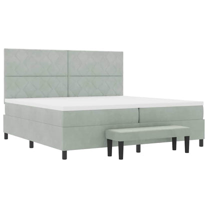 Box Spring Seng Med Madras Lysegrå 200 X 200 Cm Fløjl - Billede 8