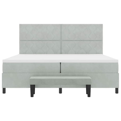Box Spring Seng Med Madras Lysegrå 200 X 200 Cm Fløjl - Billede 9
