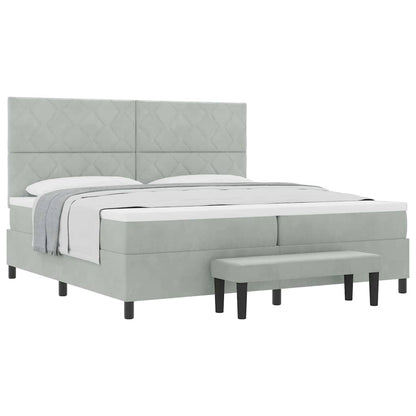 Box Spring Seng Med Madras Lysegrå 200 X 200 Cm Fløjl - Billede 3